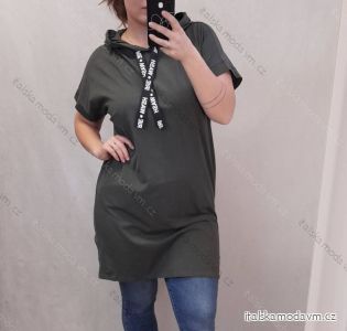 Šaty oversize s kapucí krátký rukáv dámské nadrozměr (XL/2XL ONE SIZE) ITALSKÁ MODA IMD22080