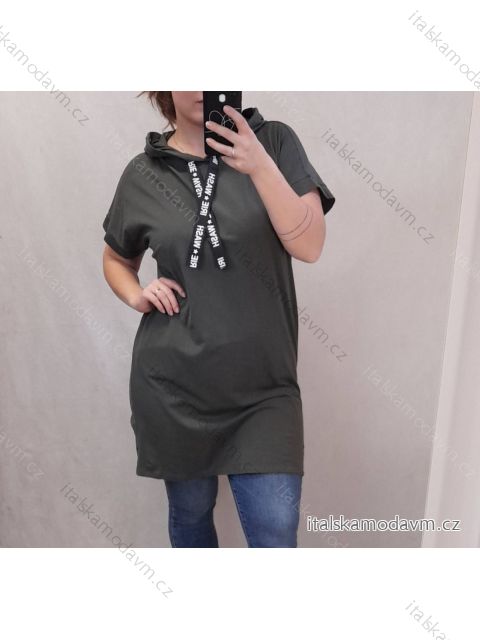 Šaty oversize s kapucí krátký rukáv dámské nadrozměr (XL/2XL ONE SIZE) ITALSKÁ MODA IMD22080