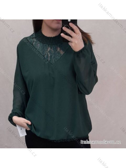 Tunika/halenka dlouhý rukáv dámská nadrozměr  (3XL/4XL ONE SIZE) ITALSKÁ MÓDA IMWQ21235 zelené