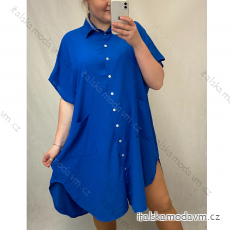 Šaty dlouhé letní košilové krátký rukáv dámské oversize (2XL/4XL ONE SIZE) ITALSKÁ MÓDA IMM2153076MS