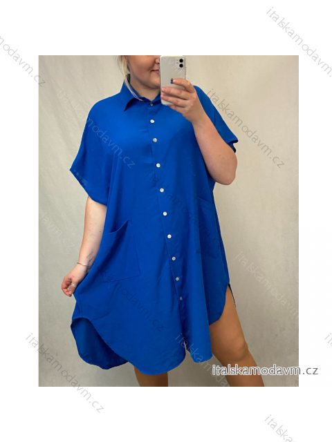 Šaty dlouhé letní košilové krátký rukáv dámské oversize (2XL/4XL ONE SIZE) ITALSKÁ MÓDA IMM2153076MS