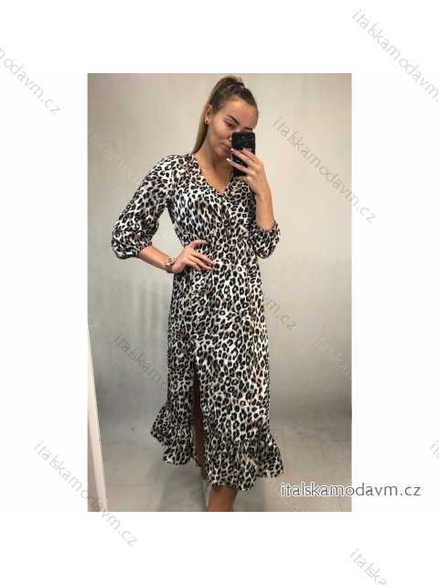 Šaty elegantní dlouhý rukáv dámské leopard (S/M.ONE SIZE) ITALSKÁ MÓDA IMM211310-A/DR bílá S/M