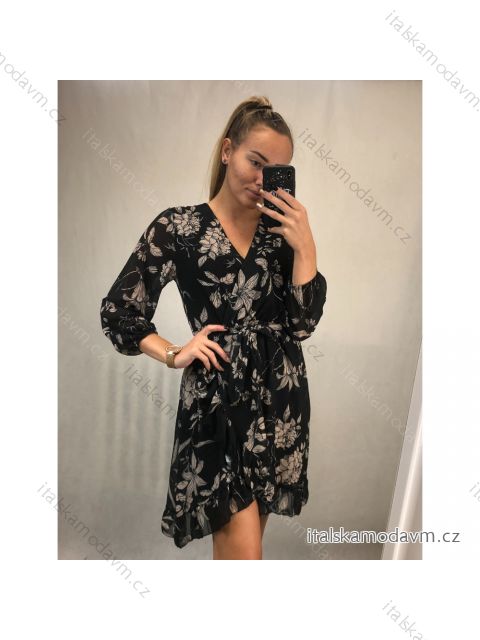 Šaty elegantní šifónové dlouhý rukáv dámské (S/M.ONE SIZE) ITALSKÁ MÓDA IMM211352/DR Černá S/M