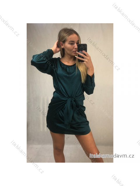 Šaty elegantní mini dlouhý rukáv  dámské (UNI S/M) ITALSKÁ MODA IMM20928/DR smaragdová S/M