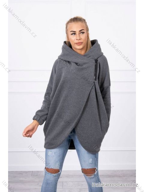 Blůza s krátkým rukávem jarní dámská S KAPUCÍ (2XL/3XL ONE SIZE) ITALSKÁ MÓDAKSI-9110/DR Šedá tmavá 2XL/3XL