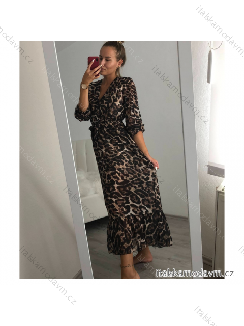 Šaty dlouhé elegantní leopard dlouhý rukáv dámské (S/M one size) ITALSKÁ MÓDA IMWA21BARI/DR S/M Leopardí