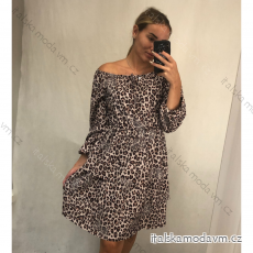 Šaty šifonové carmen dlouhý rukáv leopard dámské (S/M ONE SIZE) ITALSKÁ MÓDA IMWG21184/DR