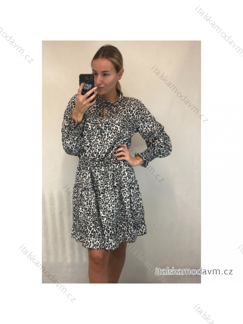 Šaty elegantní dlouhý rukáv dámské leopard(S/M ONE SIZE) ITALSKÁ MÓDA IMWK21300/DR béžová