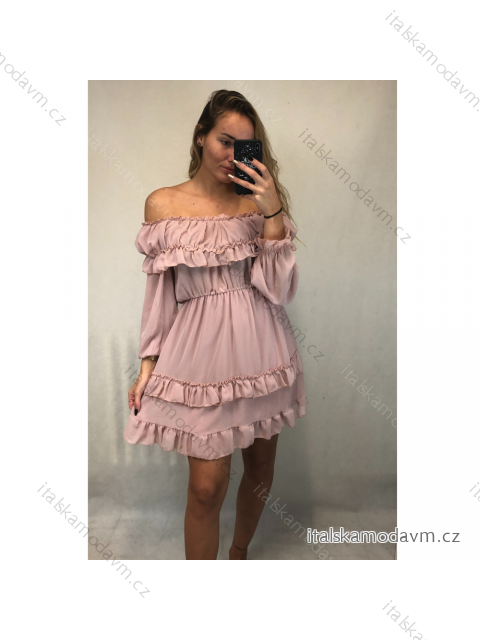 Šaty šifonové letní carmen na ramínka dámské (S/M ONE SIZE) ITALSKÁ MÓDA IMWY21736/DR