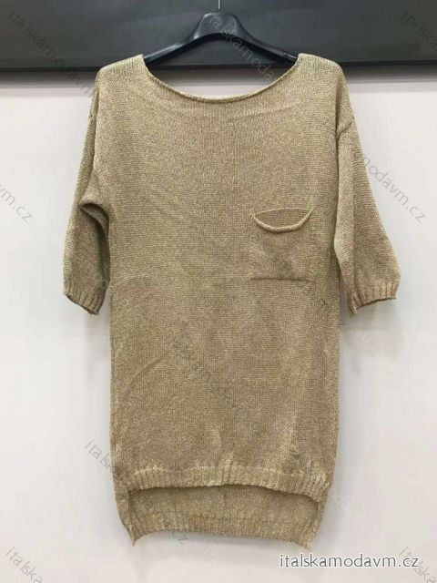 Šaty pletené 3/4 rukáv dámské (S/M ONE SIZE) ITALSKÁ MÓDA IMWE21096 zlatá S/M