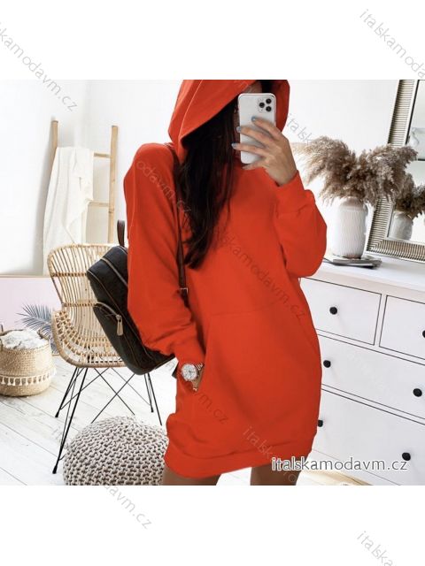 Šaty mikinové/mikina prodloužená s kapucí dlouhý rukáv dámské (S/M ONE SIZE) ITALSKÁ MÓDA IMWK22061