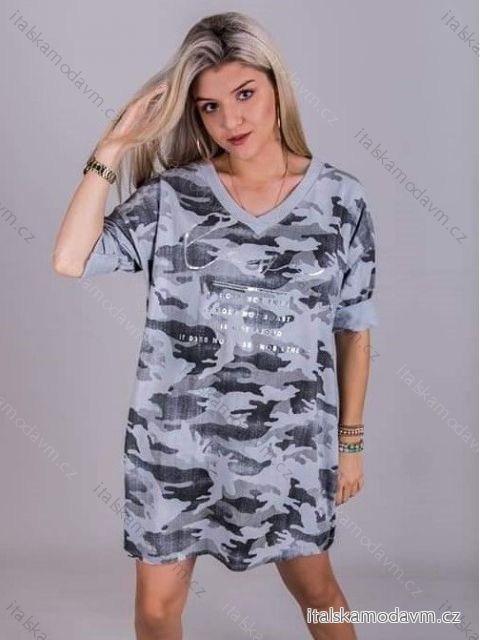 Šaty dlouhý rukáv dámské nadrozměr maskáč (2XL/3XL ONE SIZE) ITALSKÁ MÓDA IMLI21043/DR Khaki 2XL/3XL ONE SIZE