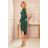 290-2 Asymmetrical dress with a neckline and draping - GREEN