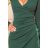 290-2 Asymmetrical dress with a neckline and draping - GREEN