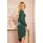 290-2 Asymmetrical dress with a neckline and draping - GREEN