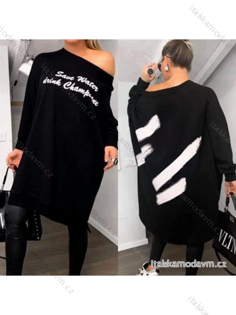 Šaty oversize dlouhý rukáv dámské nadrozměr (3XL/4XL ONE SIZE) ITALSKÁ MÓDA IMD21064