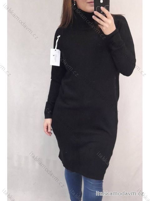 Šaty úpletové s rolákem dlouhý rukáv dámské (XL/2XL ONE SIZE) ITALSKÁ MÓDA IM4212748/DR XL/2XL Černá