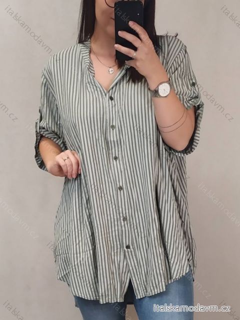 Košile oversize s páskem krátký rukáv dámské nadrozměr (4XL/5XL ONE SIZE) ITALSKÁ MÓDA IM422STRIPE