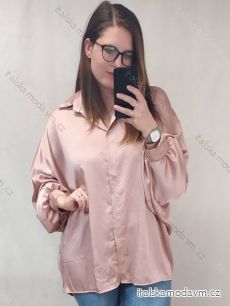 Košeľa satén dlhý rukáv dámska nadrozmer (2XL/3XL ONE SIZE) TALIANSKA MÓDA IM822001