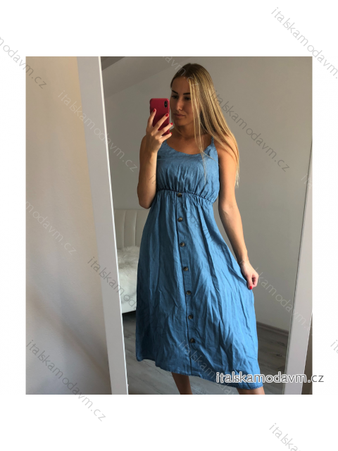 Šaty na ramínka riflové dlouhé letní dámské (S/M ONE SIZE) ITALSKÁ MÓDA IM721175/DR sv.modrá S/M