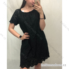 Šaty krajkové bavlněné krátký rukáv dámské (S/M/L ONE SIZE) ITALSKÁ MÓDA IMD21399/DR černá