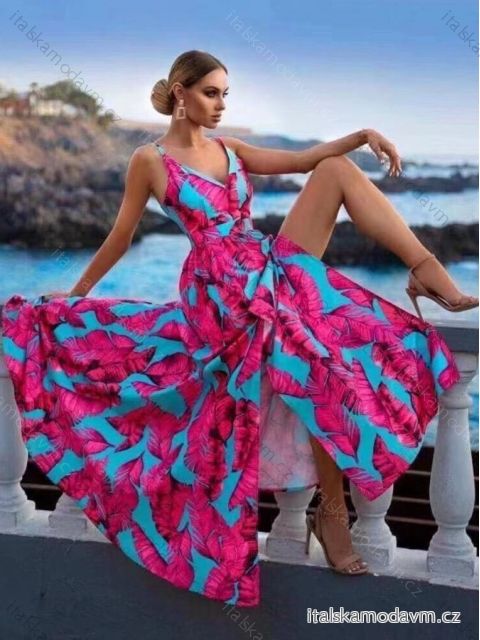 Šaty dlouhé letní na ramínkách dámské (S/M ONE SIZE) ITALSKÁ MÓDA IMWD215719/DR