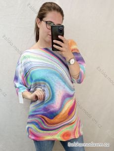 Svetr oversize tenký s potiskem dámský nadrozměr (3XL/4XL ONE SIZE) ITALSKá MóDA IMB22RAINBO