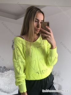 Svetr pletený tenký dlouhý rukáv dámský neon (S/M ONE SIZE) ITALSKá MóDA IM4211876