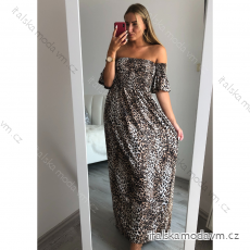 Šaty carmen dlouhé letní icecool žabičkované leopard dámské (S/M ONE SIZE) ITALSKÁ MÓDA IMM211271