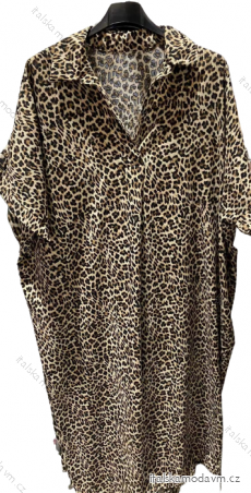 Šaty maxi košilové letní oversize krátký rukáv dámské leopard (S/M ONE SIZE) ITALSKÁ MÓDA IMM22920