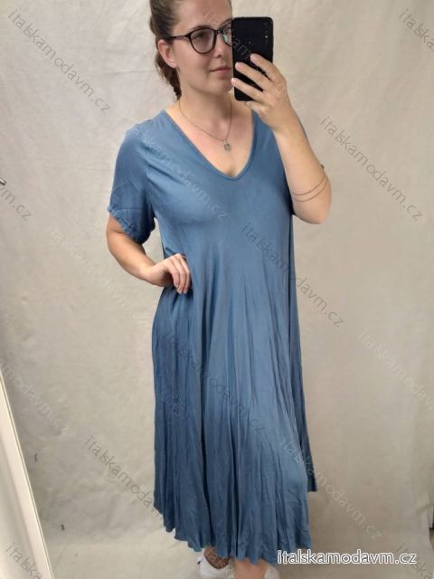 Šaty maxi letní dlouhé krátký rukáv dámské (3XL/4XL ONE SIZE) ITALSKá MODA IMS21024/DRstř. modrá