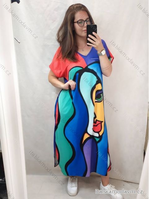 Šaty dlouhé maxi letní krátký rukáv dámská nadrozměr (2XL/3XL/4XL ONE SIZE) ITALSKÁ MÓDA IM422741