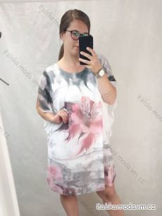 Šaty letní šifonové volnočasové krátký rukáv dámská nadrozměr viskoza (L/XL/2XL ONE SIZE) ITALSKÁ MÓDA IMN22ROSE