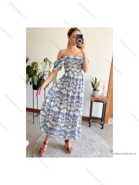 Šaty letné dlhé carmen krátky rukáv dámske (S/M ONE SIZE) TALIANSKA MÓDA IMPBB22F12274