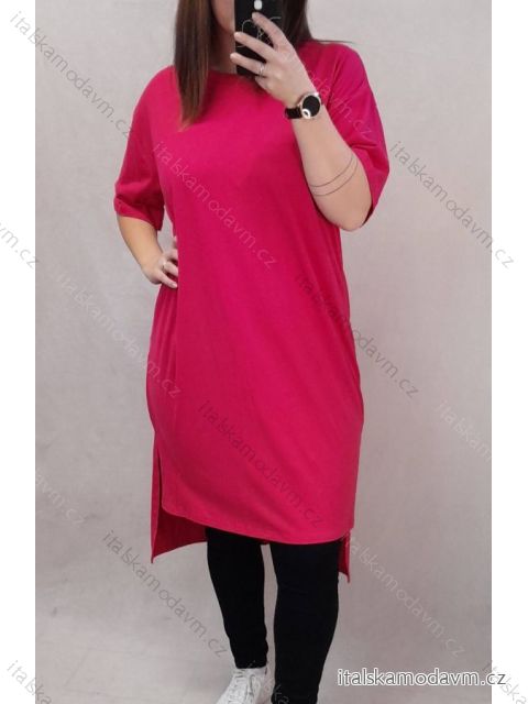 Šaty bavlněné volnočasové krátký rukáv dámské nadrozměr (XL/2XL ONE SIZE) ITALSKÁ MODA IM422103
