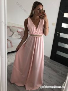 Šaty dlhé na ramienka spoločenské elegantné plesové s opaskom dámske (S/M ONE SIZE) TALIANSKA MÓDA IMM22Q52228/DR