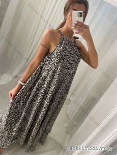 Šaty dlouhé saténové bez rukávu letní leopard dámské (S/M/L ONE SIZE) ITALSKÁ MÓDA IMM22977A/DR