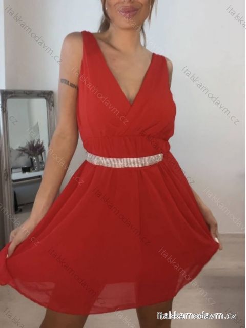 Šaty elegantné šifónové na ramienka dámske (S/M ONE SIZE) TALIANSKA MÓDA IMM2223542LS/DR červená S/M