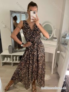 Šaty letní bez rukávu s páskem leopard dámské (S/M ONE SIZE) ITALSKÁ MÓDA IMPLM22U2965/DR