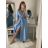 Šaty společenské elegantní letní krátký rukáv dámské (S/M ONE SIZE) ITALSKÁ MÓDA IMPSH22L52150/DR modrá světlá