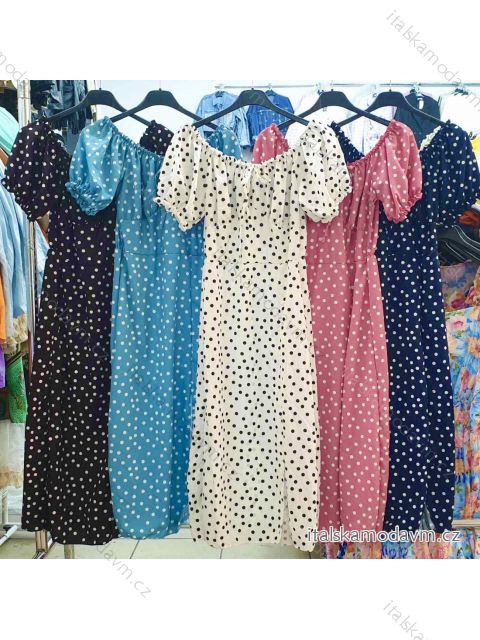Šaty letné dlhé carmen dámske bodka (S / M ONE SIZE) TALIANSKÁ MÓDA IMWA215032