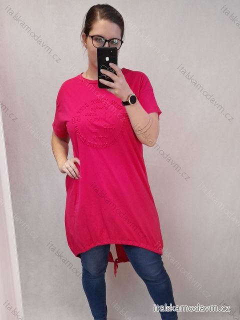 Šaty oversize krátký rukáv dámské nadrozměr (XL/2XL ONE SIZE) ITALSKÁ MÓDA IM422275 tmavě růžová XL/2XL