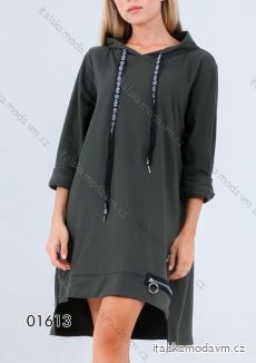 Šaty mikinové s kapucí dlouhý rukáv dámské (S/M ONE SIZE) ITALSKÁ MÓDA IMPLI2201613
