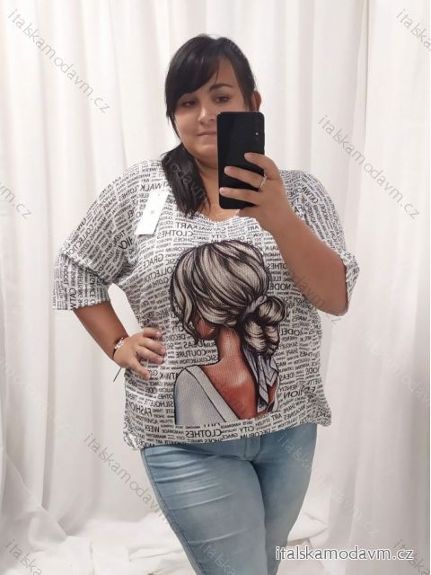 Svetr tenký oversize krátký rukáv dámský nadrozměr (3XL/4XL ONE SIZE) ITALSKÁ MÓDA IM422CATWALK