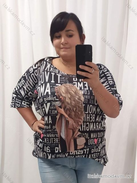 Svetr tenký oversize krátký rukáv dámský nadrozměr (3XL/4XL ONE SIZE) ITALSKÁ MÓDA IM422AMOR