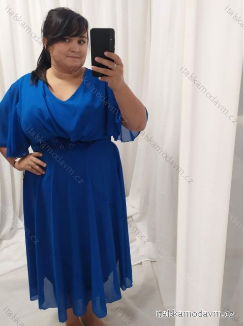 Dlouhé šaty plesové elegantní společenské krátký rukáv dámské nadrozměr (XL/2XL ONE SIZE) ITALSKÁ MÓDA IMM22BELLA