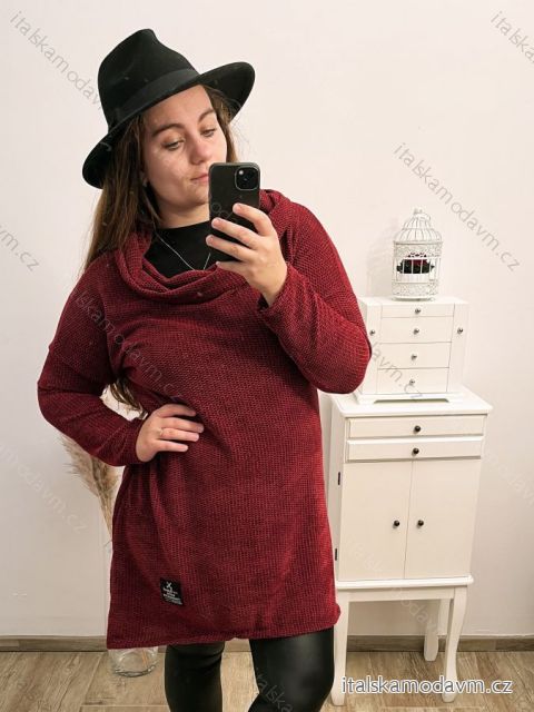 Šaty dlouhý rukáv dámské teplé s golierem (XL/2XL/3X ONE SIZE) ITALSKá MóDA IM422PISSA/DR ČERNÁ