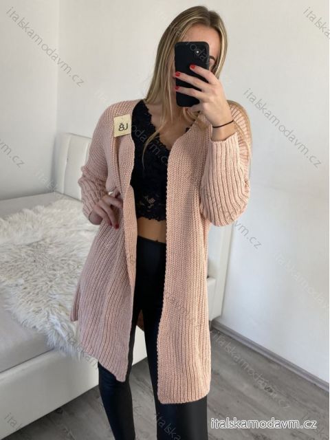 Cardigan pletený dlouhý rukáv dámský (S/M/L ONE SIZE) ITALSKÁ MÓDA IM4211865/DR M/L starorůžová