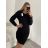 Šaty pletené dlouhý rukáv dámské (S/M/L ONE SIZE) ITALSKÁ MÓDA IMD22936/DR M/L Černá