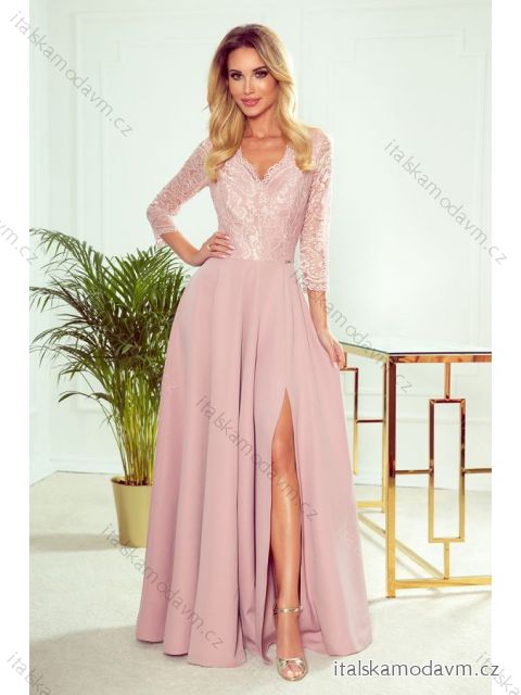 309-4 AMBER elegant lace long dress with a neckline - dirty pink